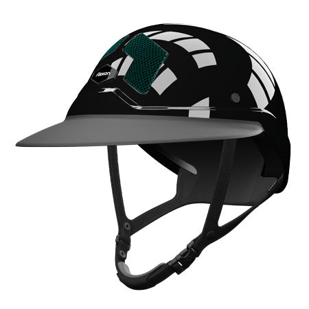 Flex-on Armet Paardrijhelm Star Angel Zwart Polo Klep Dark Green Grids Zwarte Kinband