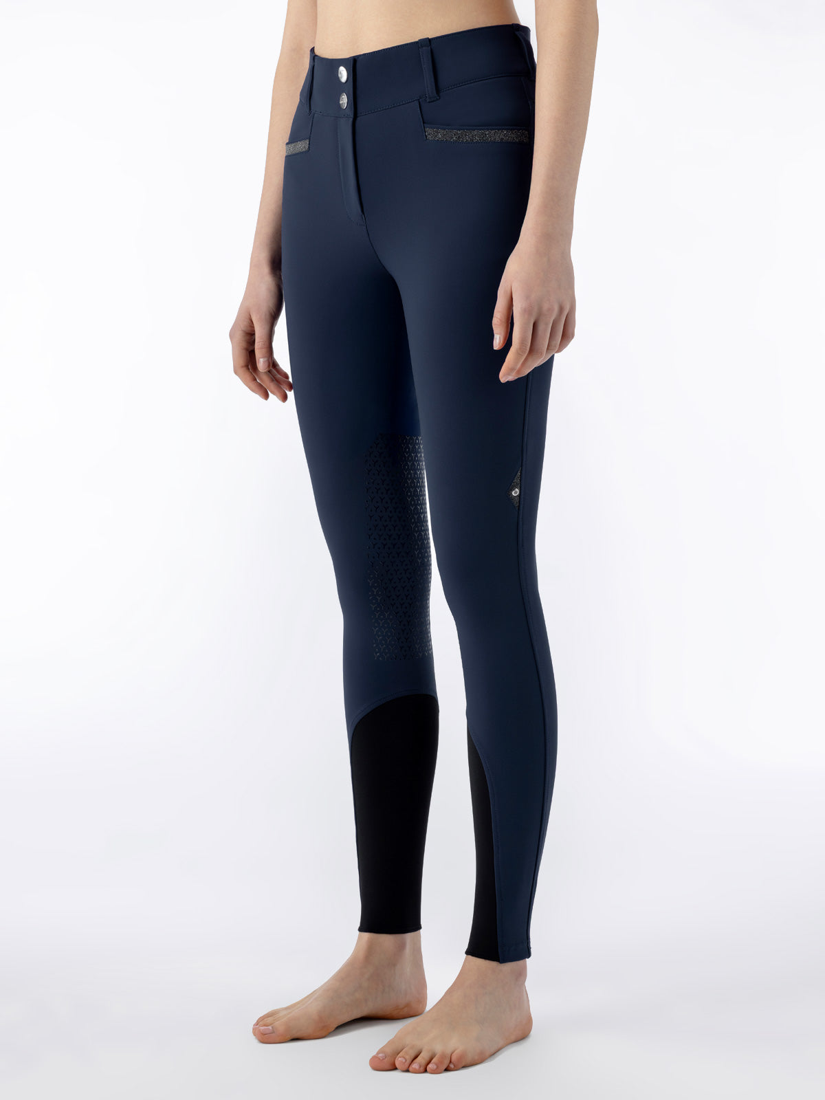 Equiline rijbroek dames knie grip hoge band Crystalek Navy