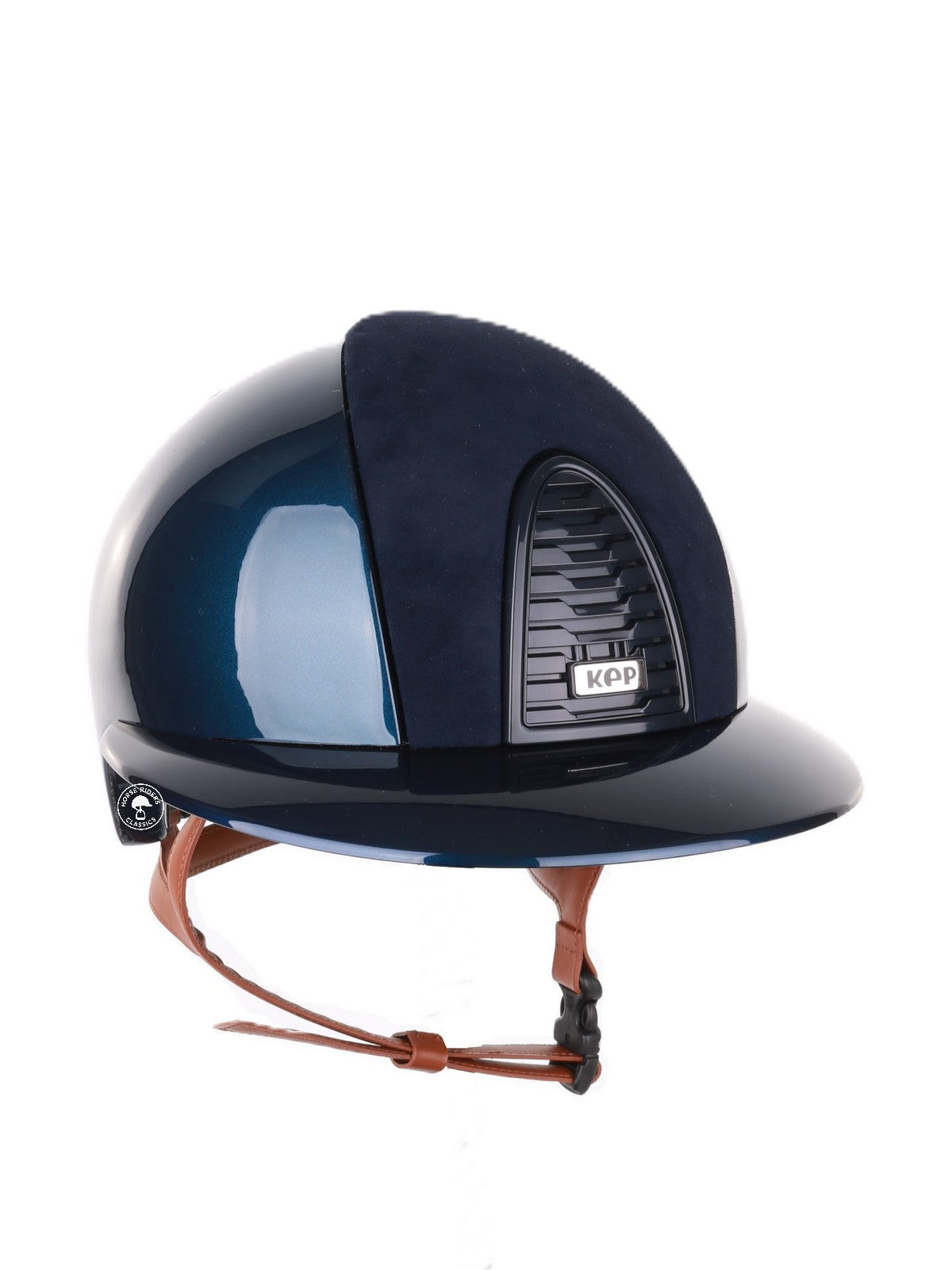 Kep Italia Paardrijhelm Cromo 2.0 Shine Polo Klep Blauw RAW Frame Suede Blue Insert Beige Kinband