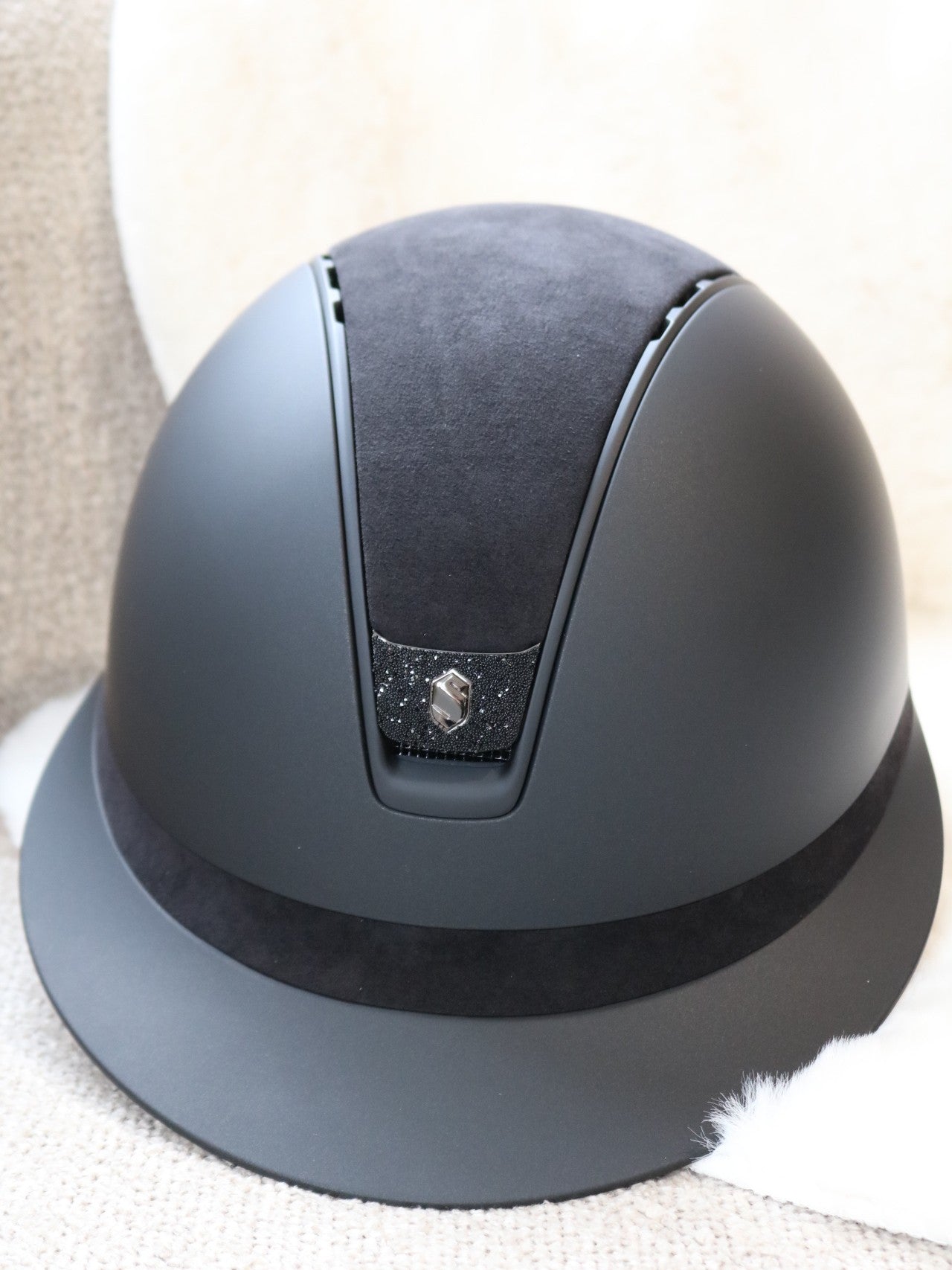 Samshield 2.0 Casque d'équitation Miss Shield Shadowmatt Alcantara Crystal Blazon Noir