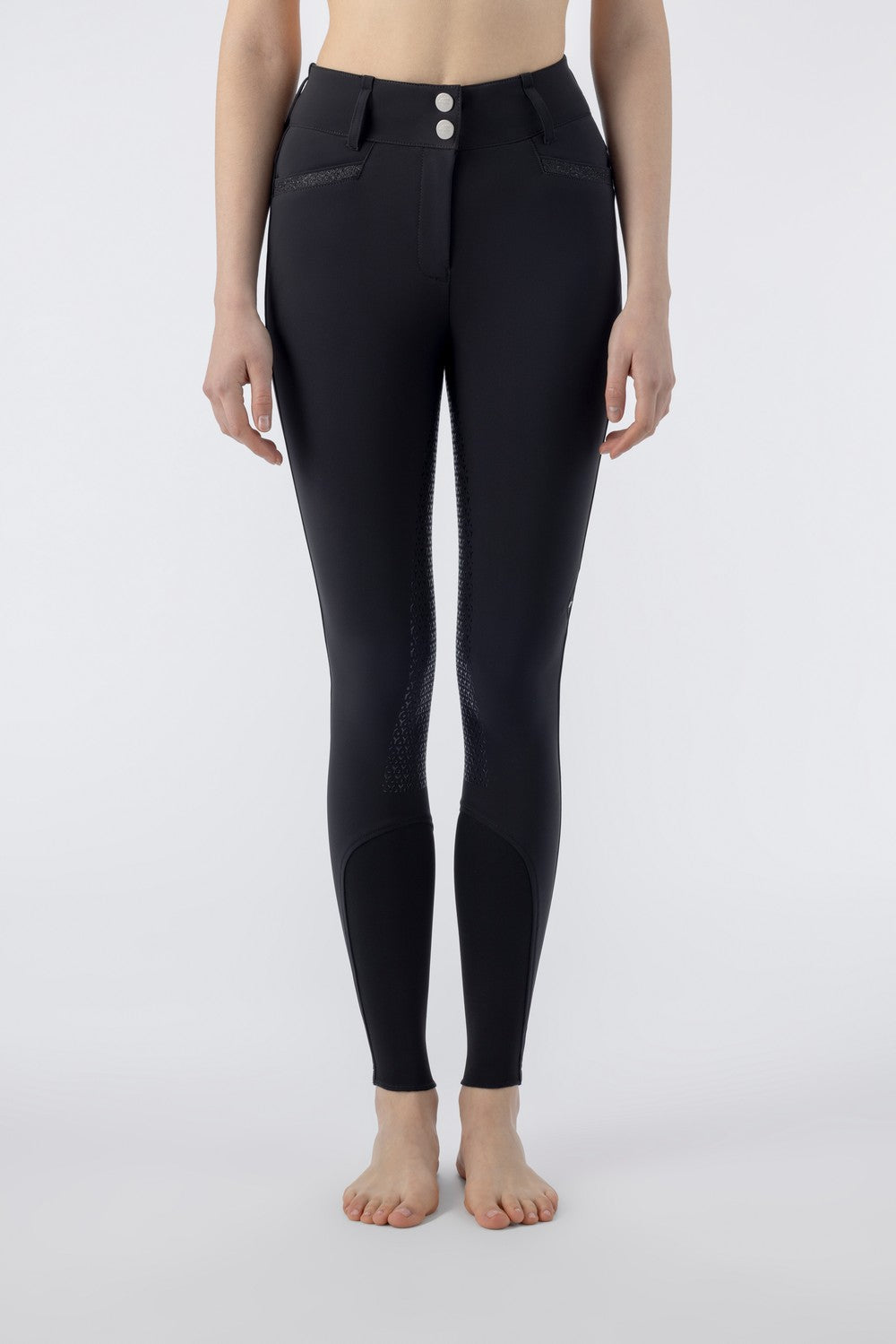 Pantalon d'équitation Equiline femme pleine adhérence taille haute Crystalef Noir