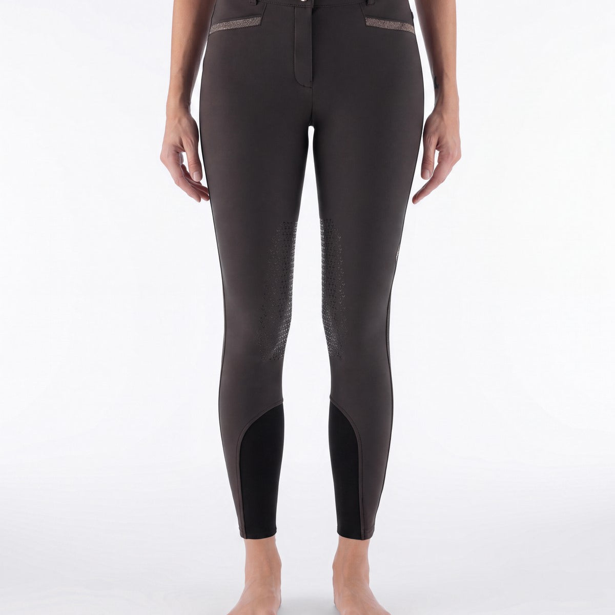Equiline Rijbroek Dames Knie Grip Hoge Band Eqcrystalek Coffee Bean
