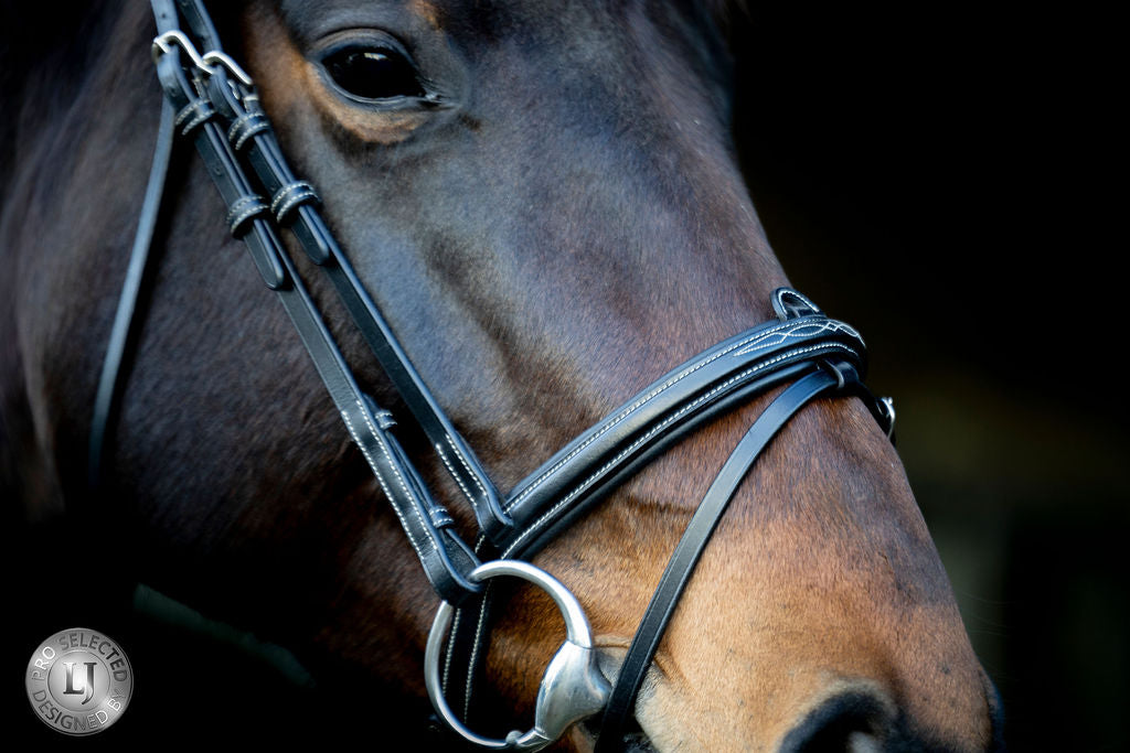 LJ Leathers Pro Selected hoofdstel gecombineerde neusriem Heritage Zwart