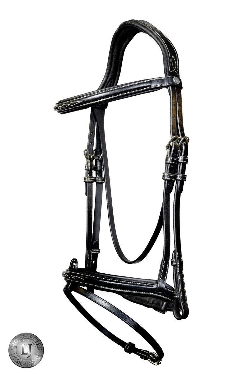 LJ Leathers Pro Selected hoofdstel gecombineerde neusriem Heritage Zwart