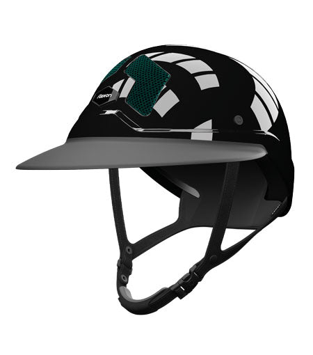 Flex-on Armet Paardrijhelm Star Angel Zwart Polo Klep Dark Green Grids Zwarte Kinband