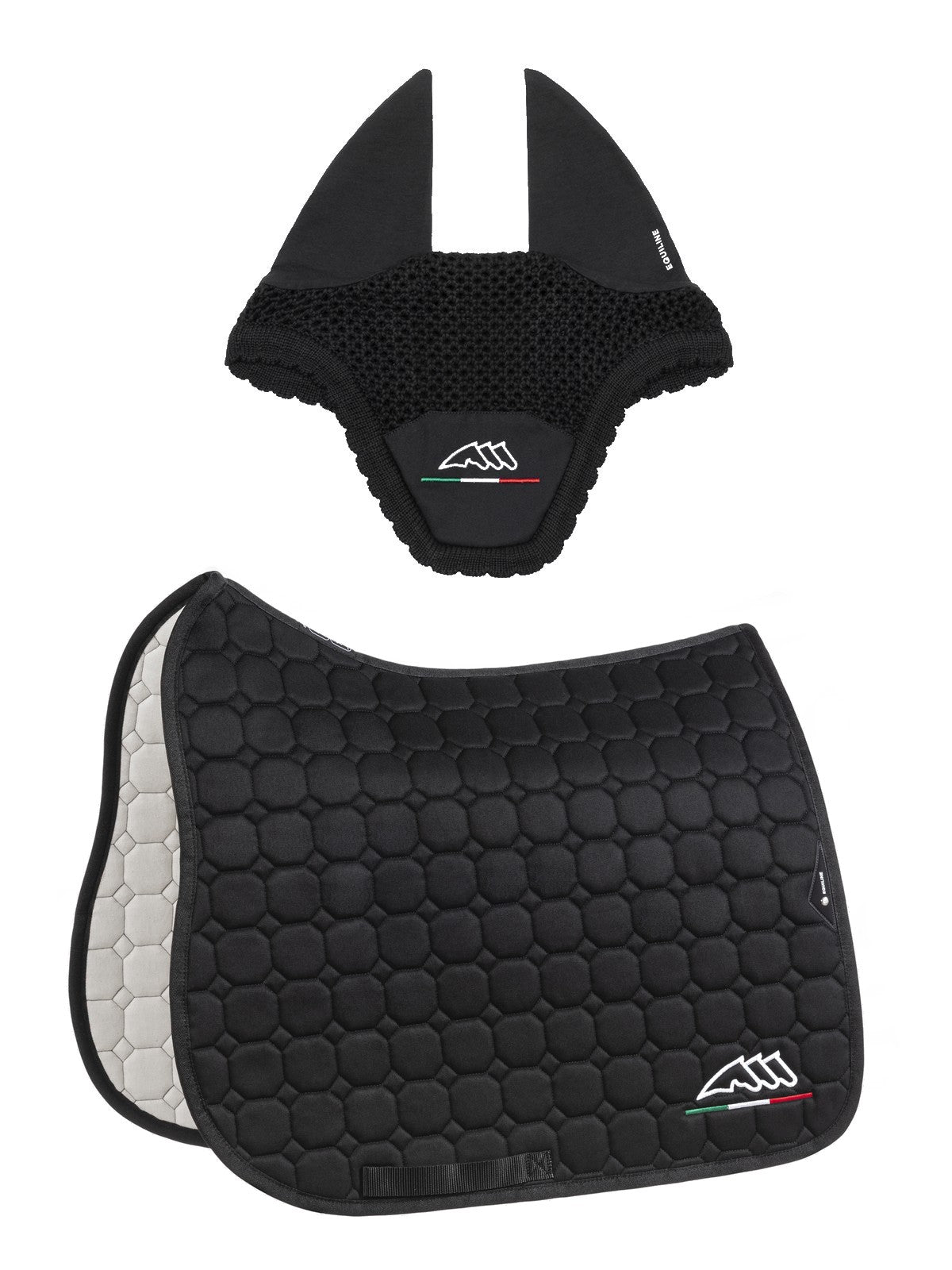 Equiline Set Zadeldek en vliegenmuts Eqflaggy Dressuur Zwart