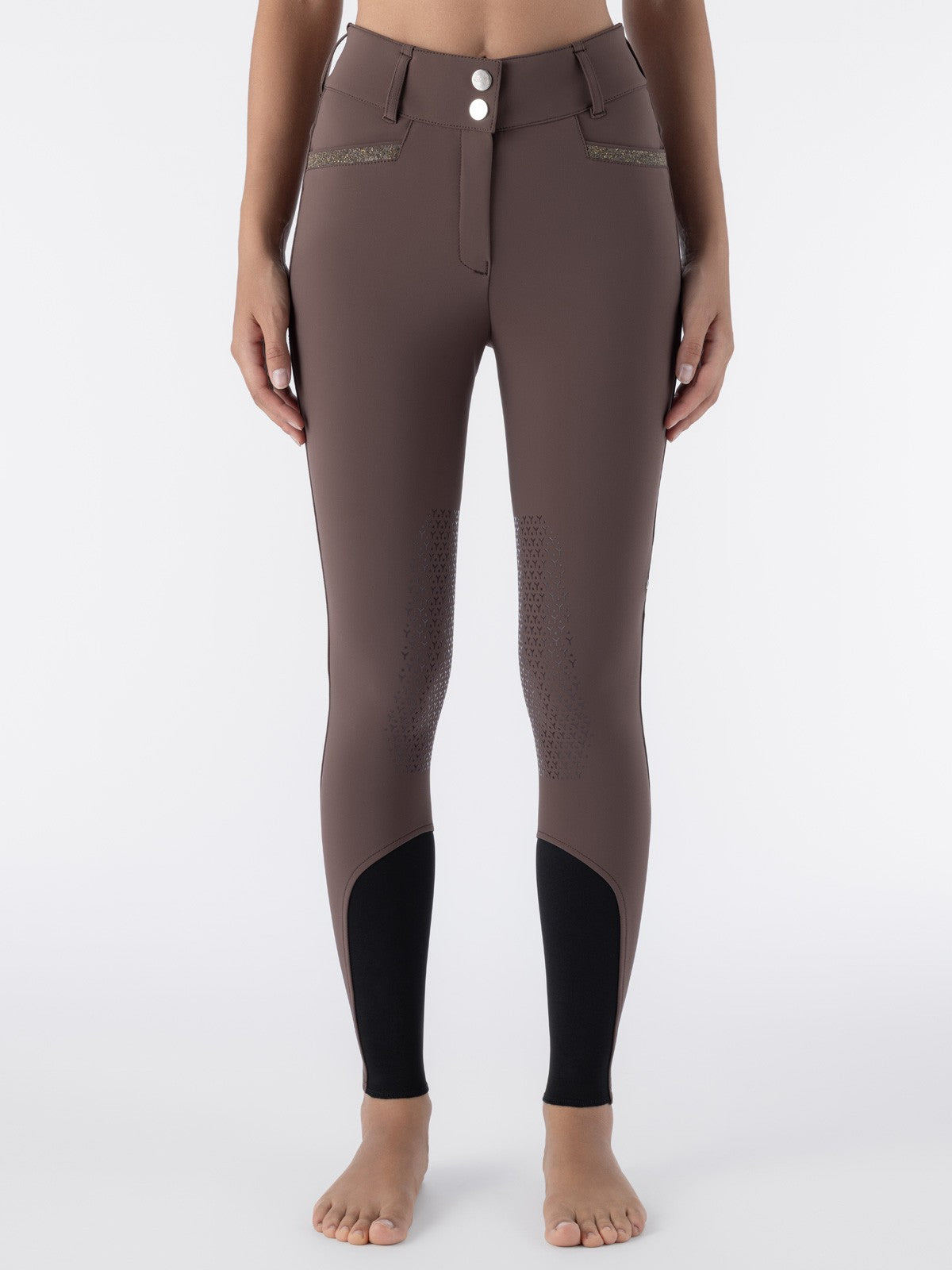 Equiline Rijbroek Dames Knie Grip Hoge Band Crystalek Cocoa Powder