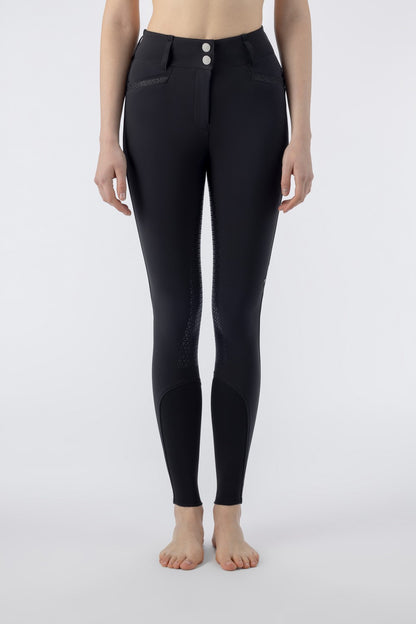 Equiline rijbroek dames full grip hoge band Crystalef Zwart