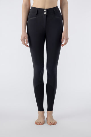 Pantalon d'équitation Equiline femme taille haute grip genoux Crystalek Noir