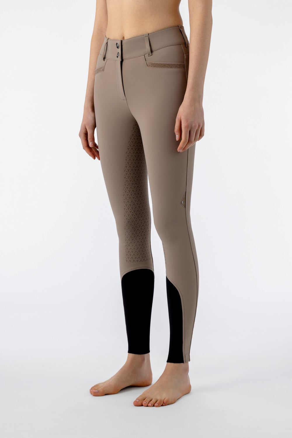 Equiline rijbroek dames knie grip hoge band Crystalek Taupe Taupe