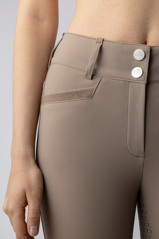 Pantalon d'équitation Equiline femme pleine adhérence taille haute Crystalef Taupe