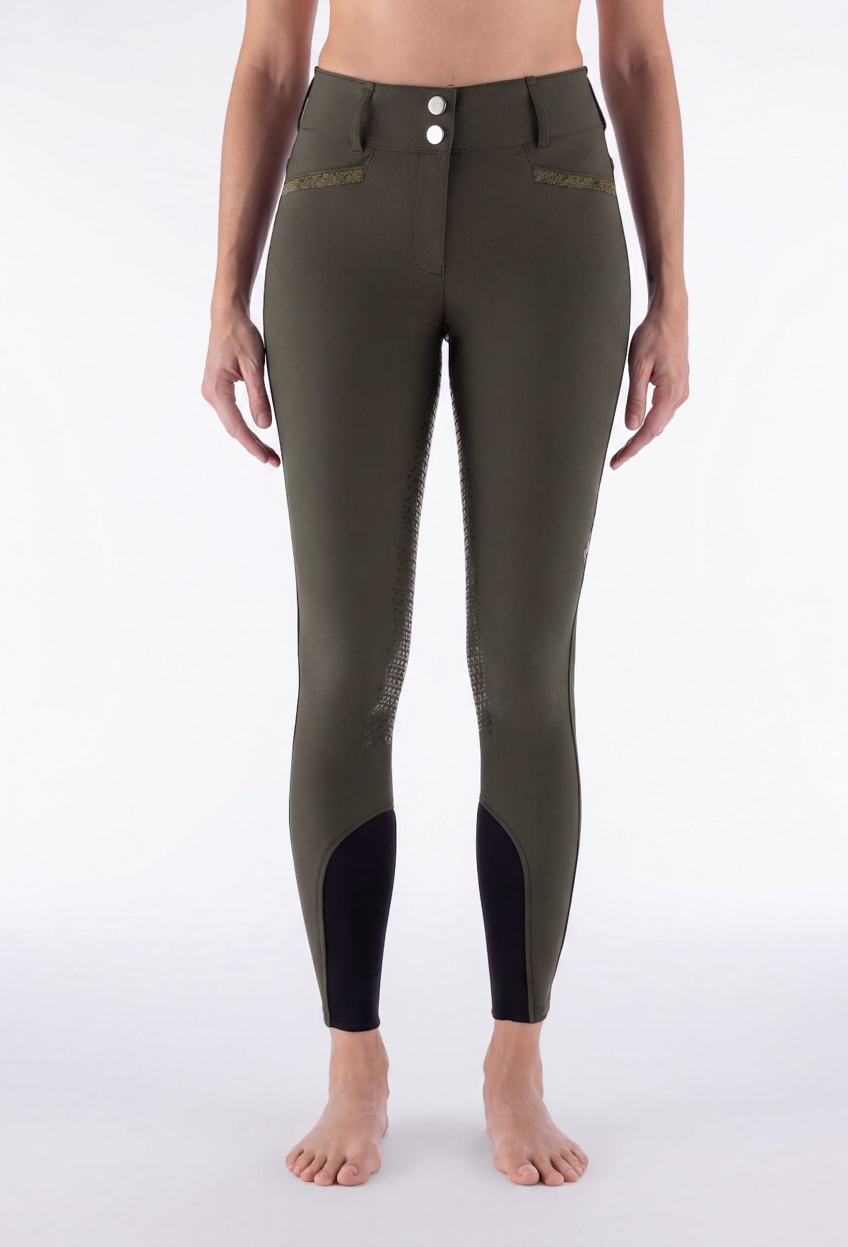 Equiline Rijbroek Dames Full Grip Hoge Band Eqcrystalef Olive Night Olive Night