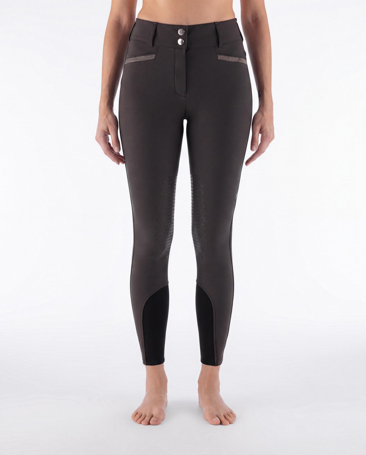 Equiline Rijbroek Dames Knie Grip Hoge Band Eqcrystalek Coffee Bean