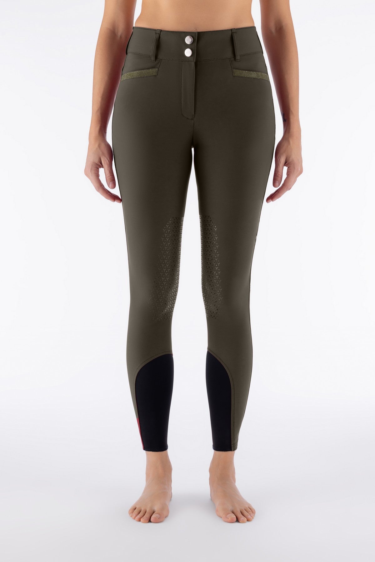 Equiline Rijbroek Dames Knie Grip Hoge Band Eqcrystalek Olive Night