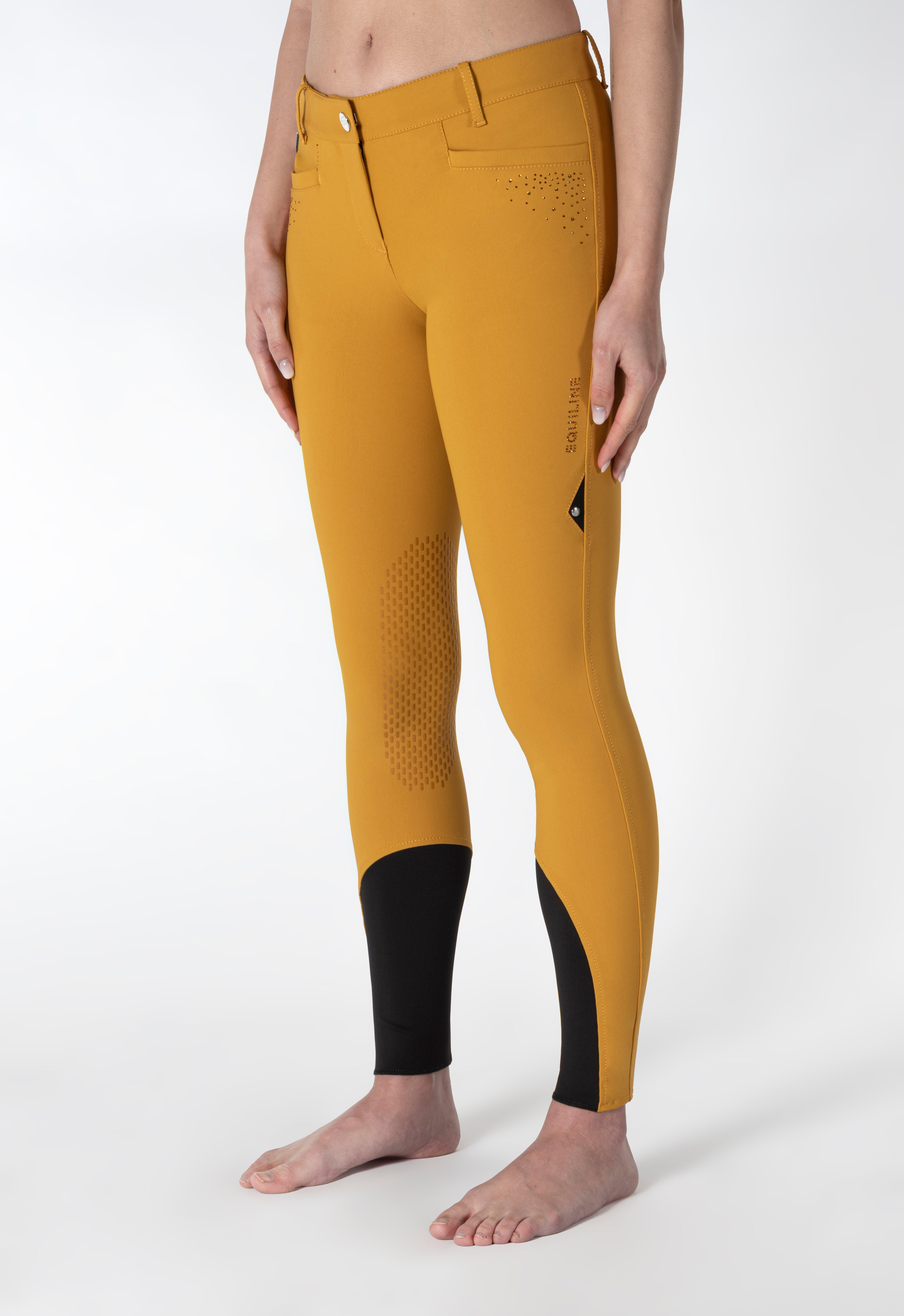 Equiline rijbroek dames knie grip Eqash Strass Chinese Yellow