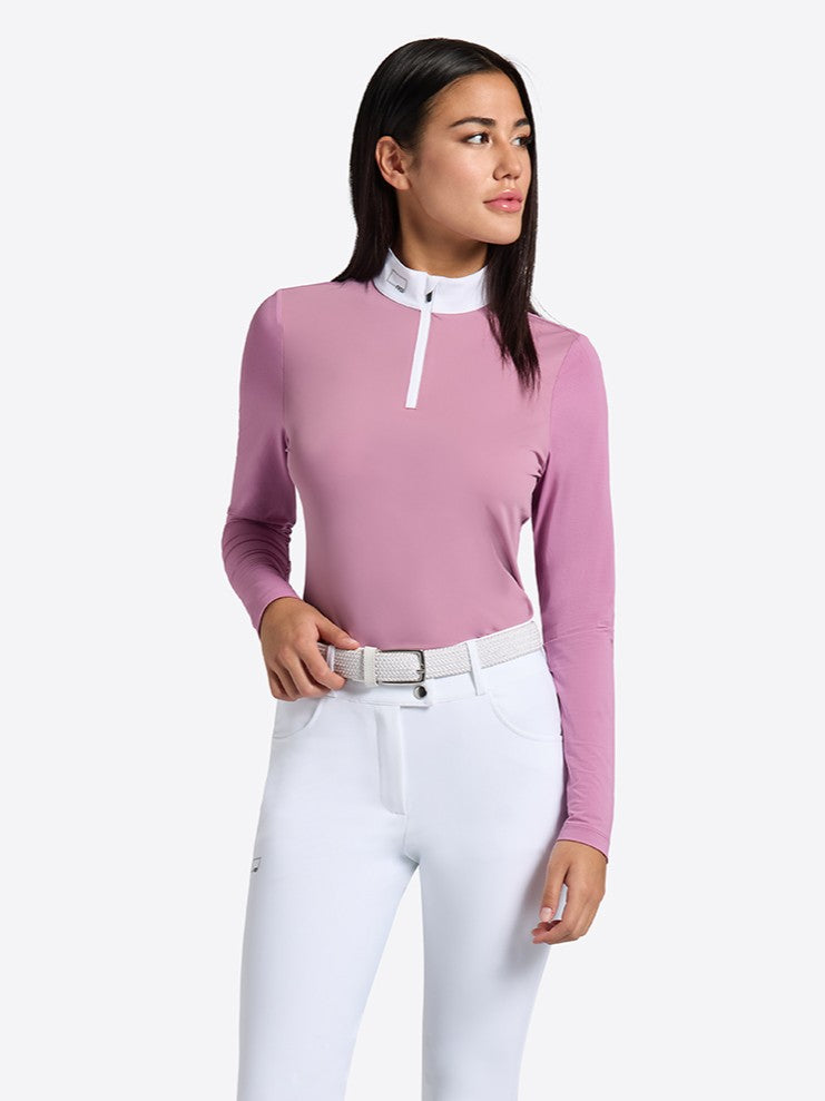 RG Maillot de compétition en jersey micro-perforé à manches longues pour femmes Rose