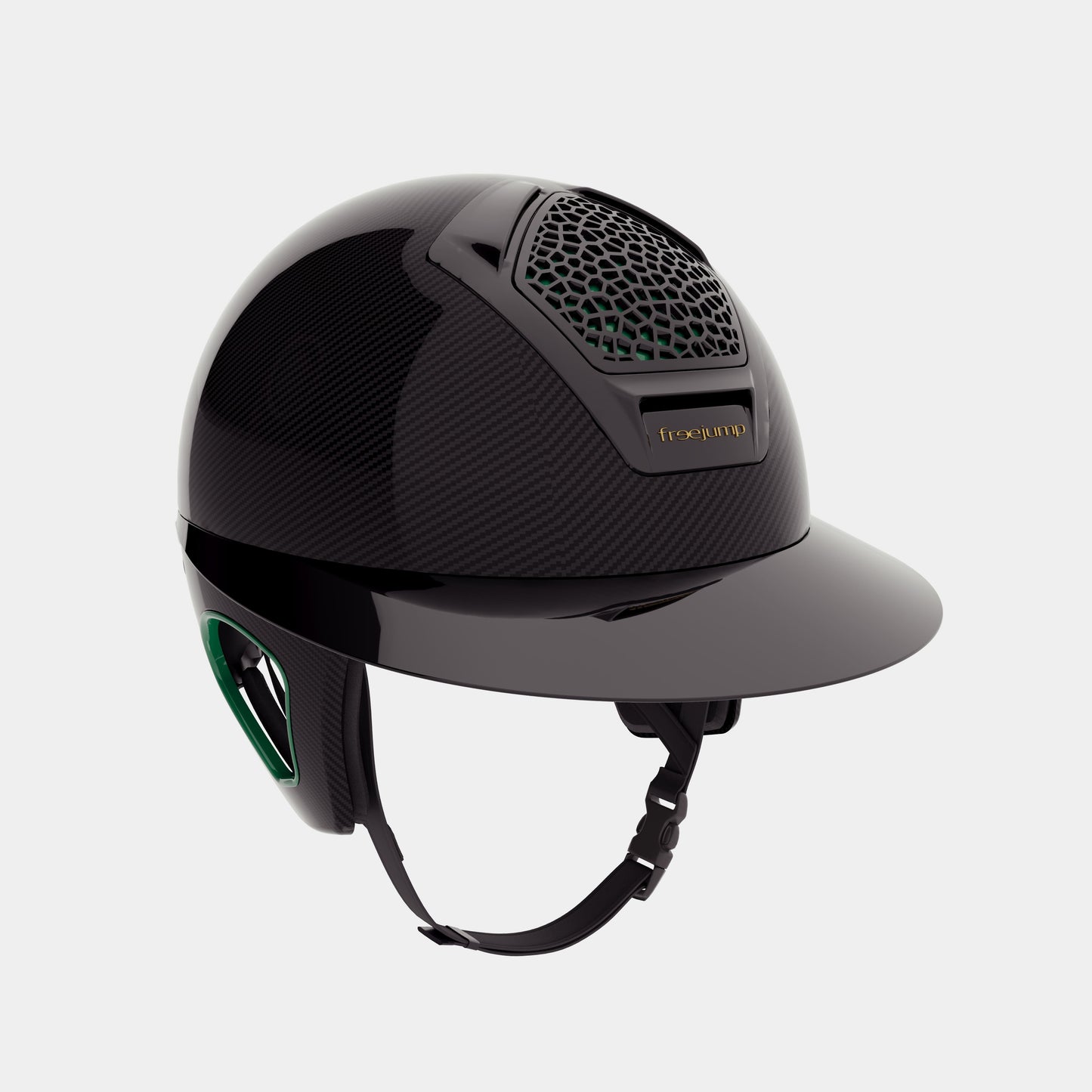 Freejump Helm Voronoï met Temple Protection Carbon Gloss Emerald Green