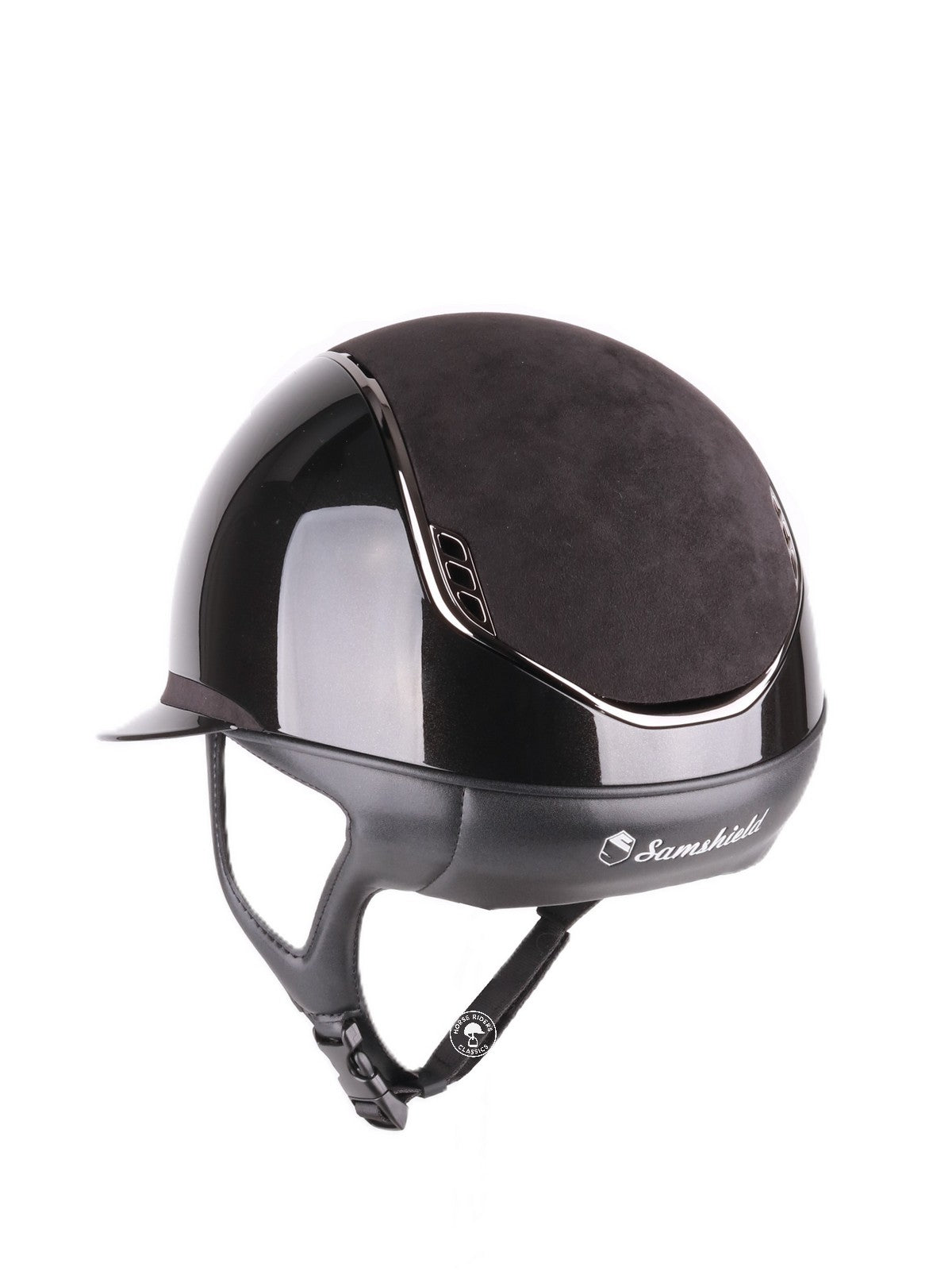 Samshield 2.0 Paardrijhelm Miss Shield Shadowglossy Black Chrome Alcantara Zwart